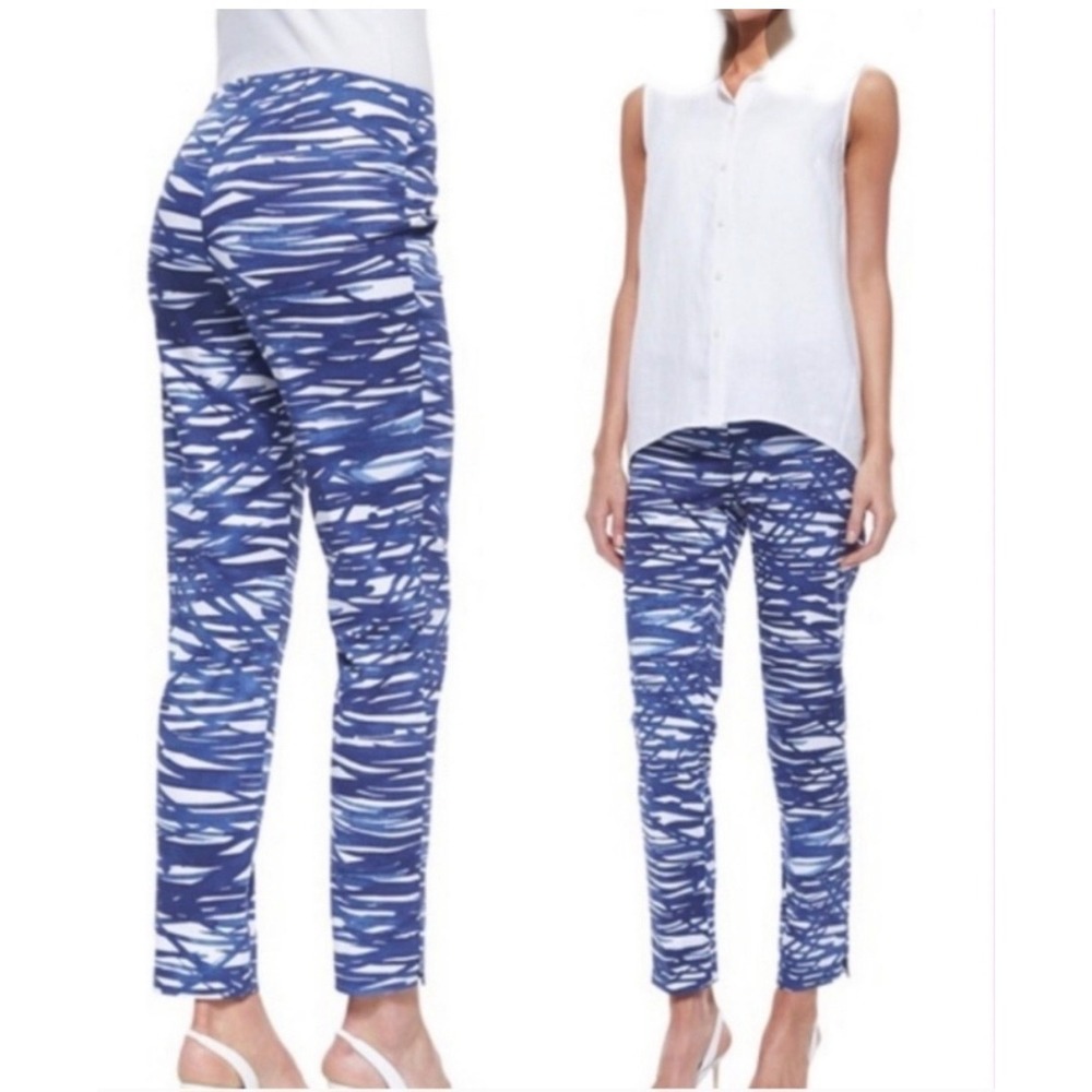 Lafayette 148‎ New York Stanton Blue White Brushstroke Slim Leg Pants Womens 6